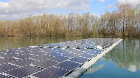 Floating solar panels installed on a lake